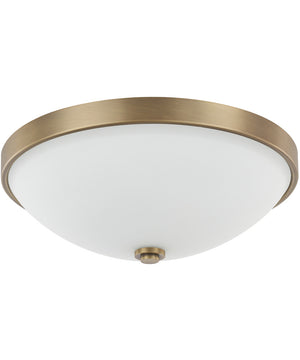 2-Light Flush Mount In Aged Brass With Soft White Glass