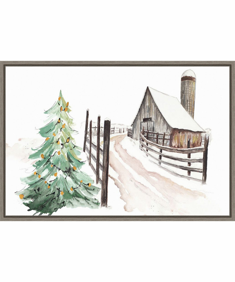 Framed Snowy Vermont Farm by Patricia Pinto Canvas Wall Art Print (33  W x 23  H), Sylvie Greywash Frame