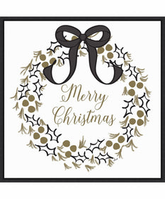 Framed Merry Christmas Wreath by Andi Metz Canvas Wall Art Print (30  W x 30  H), Sylvie Black Frame
