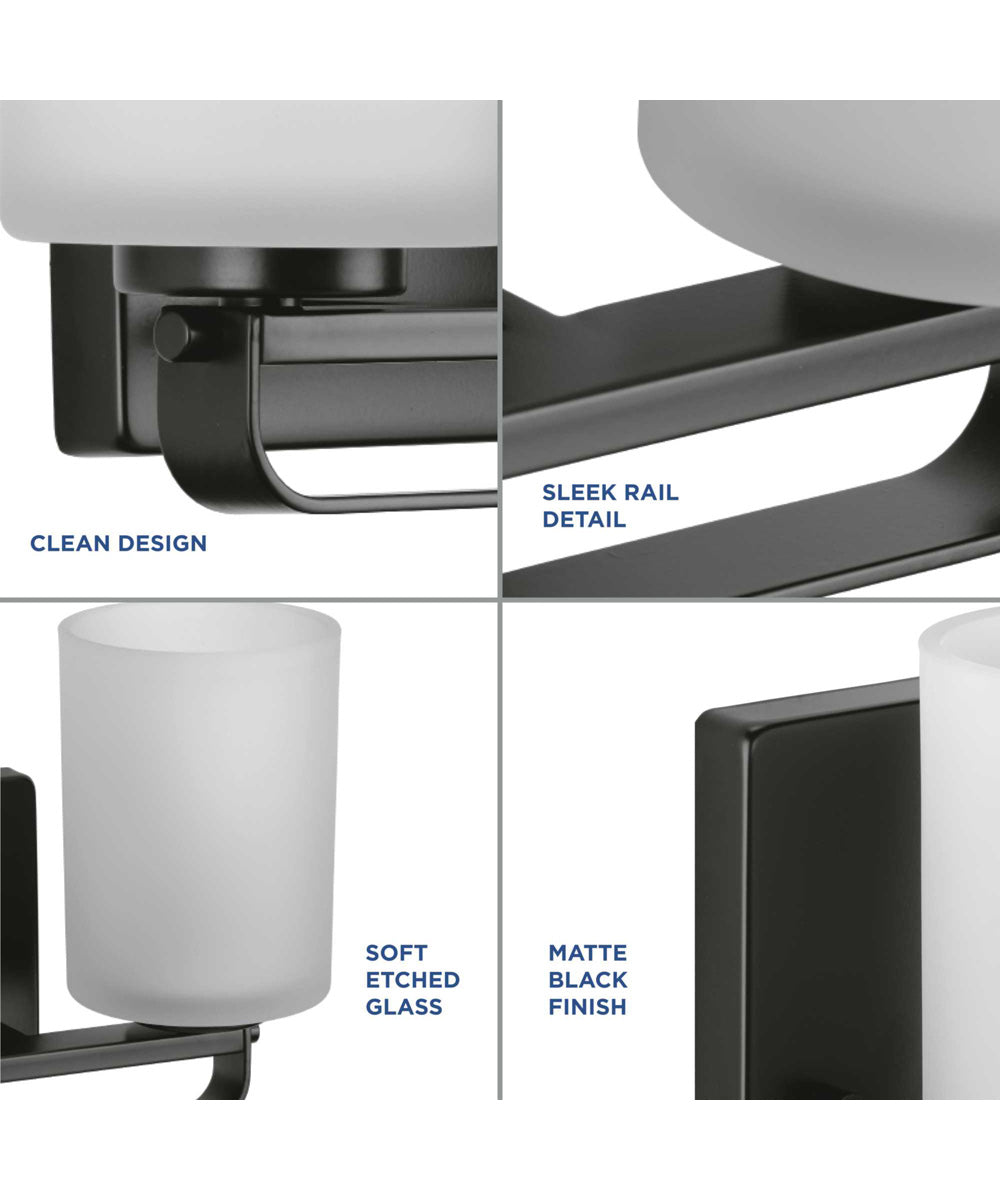 League 2-Light Etched Glass Modern Farmhouse Bath Vanity Light Matte Black