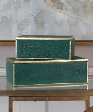 5"H Karis Emerald Green Boxes Set of 2