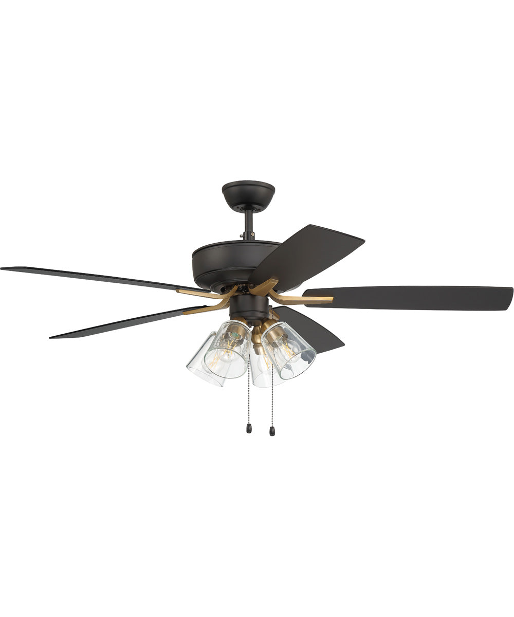 52" Pro Plus 104 4-Light Ceiling Fan (Blades Included) Flat Black/Satin Brass