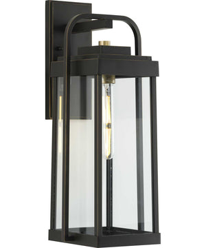 Walcott  1-Light  with Brasstone Accents Clear Glass Transitional Outdoor Wall Lantern Light Antique Bronze