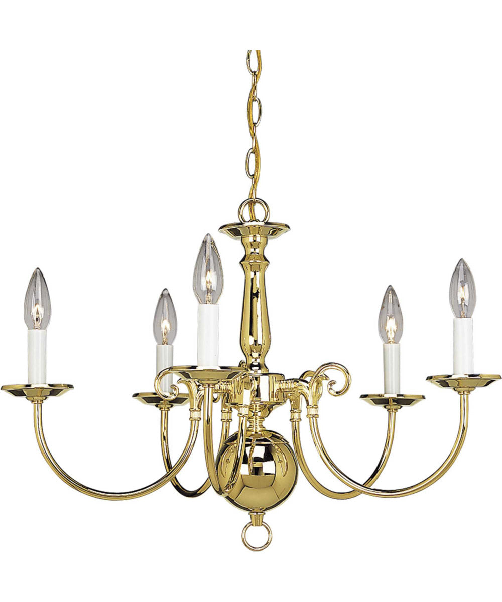 Americana 5-Light White Candle Traditional Chandelier Light Polished Brass