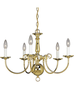 Americana 5-Light White Candle Traditional Chandelier Light Polished Brass