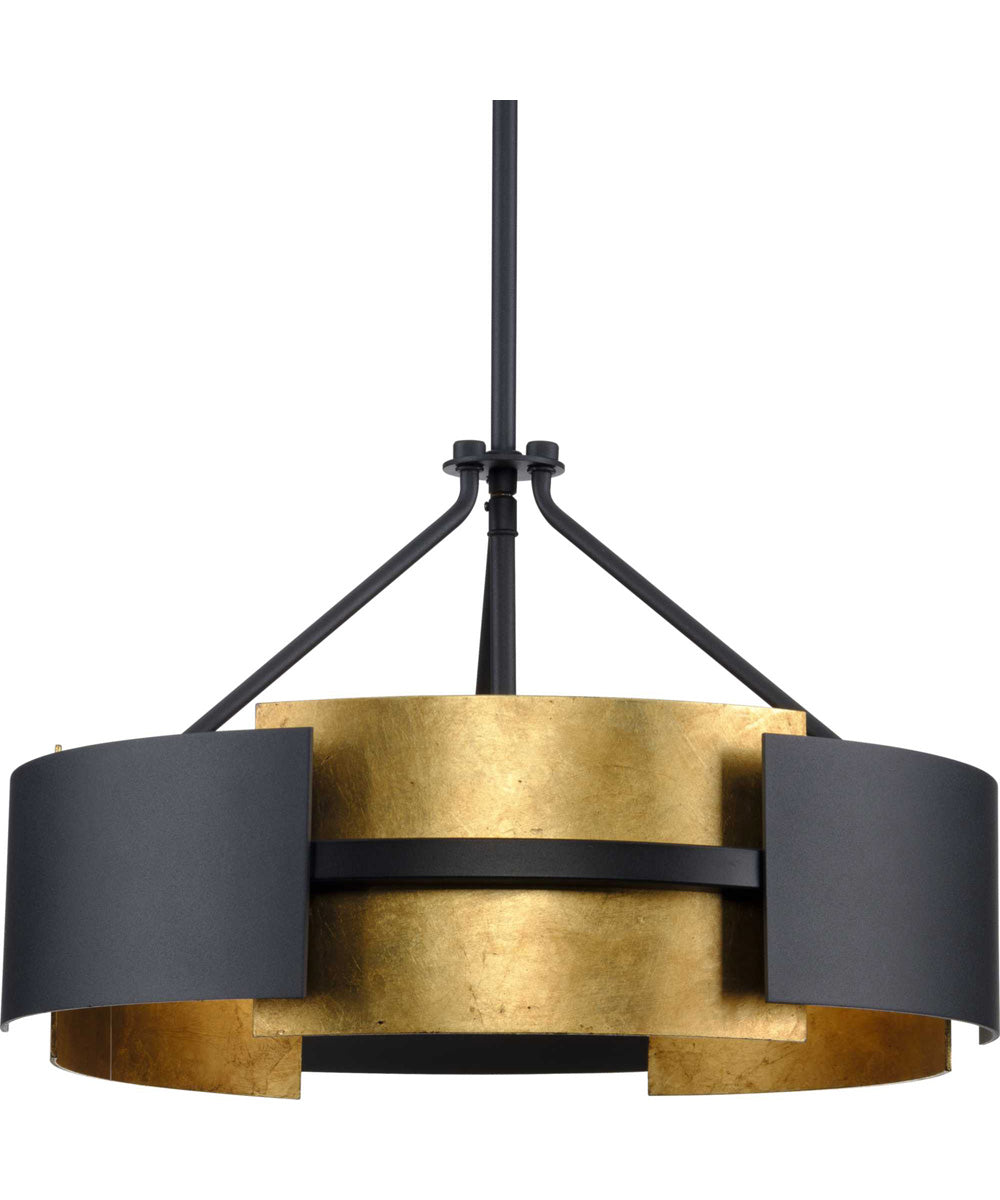 Lowery 3-Light Textured Black/Distressed Gold Convertible Semi-Flush Ceiling or Hanging Pendant Light Textured Black