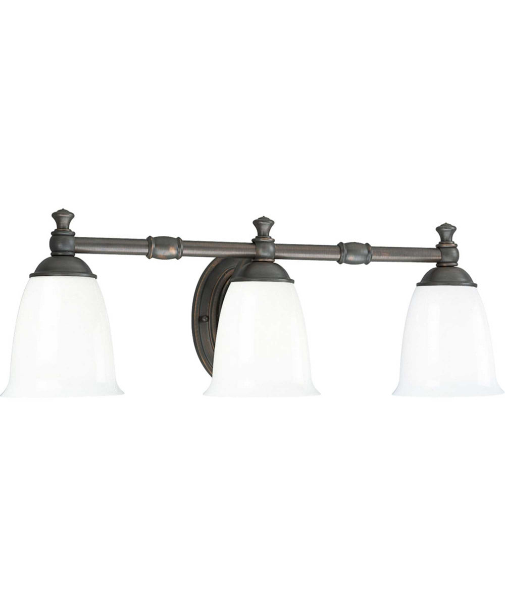 Victorian 3-Light White Opal Glass Farmhouse Bath Vanity Light Venetian Bronze