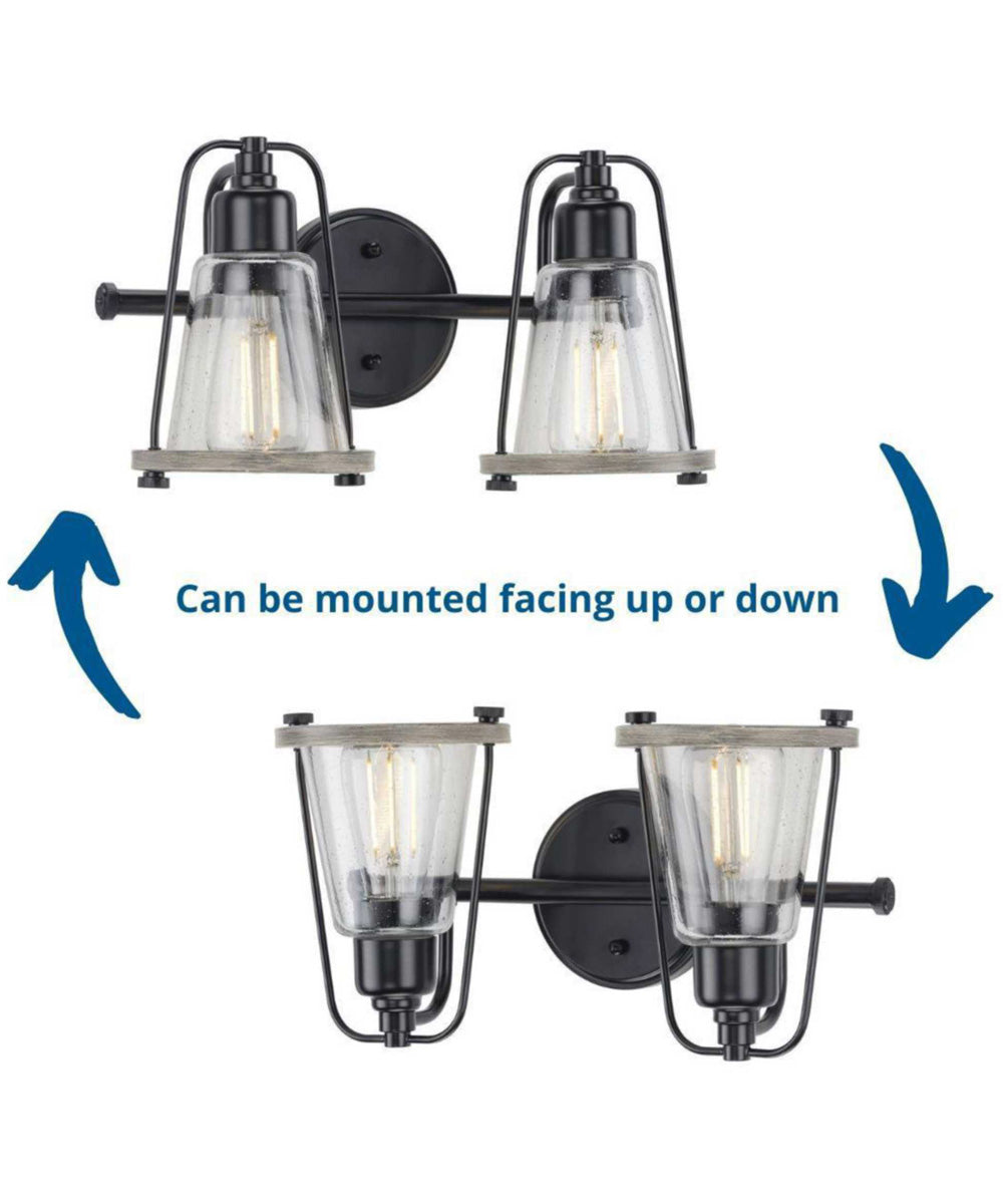 Conway 2-Light Clear Seeded Farmhouse Style Bath Vanity Wall Light Matte Black