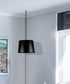 12"W 1 Light Swag Plug-In Pendant  Shallow Drum Black Shade Black Cord
