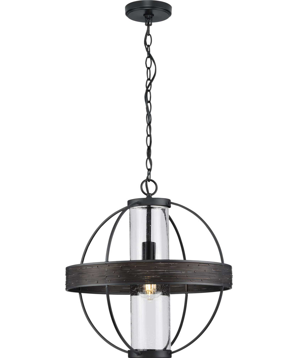 Terrace  1-Light Clear Seeded Glass Global Outdoor Hanging Light Matte Black