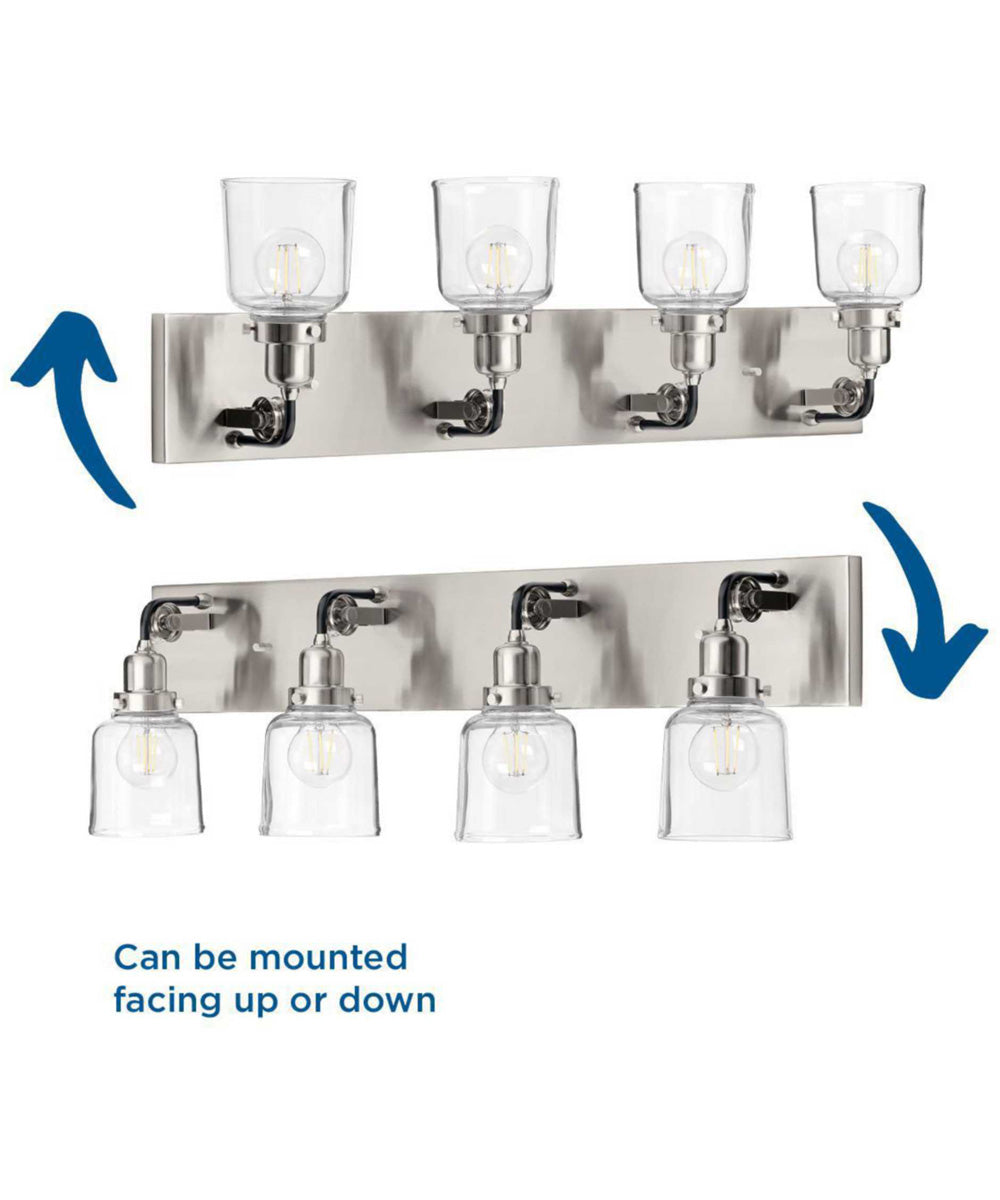 Rushton 4-Light Clear Glass Farmhouse Bath Vanity Light Brushed Nickel