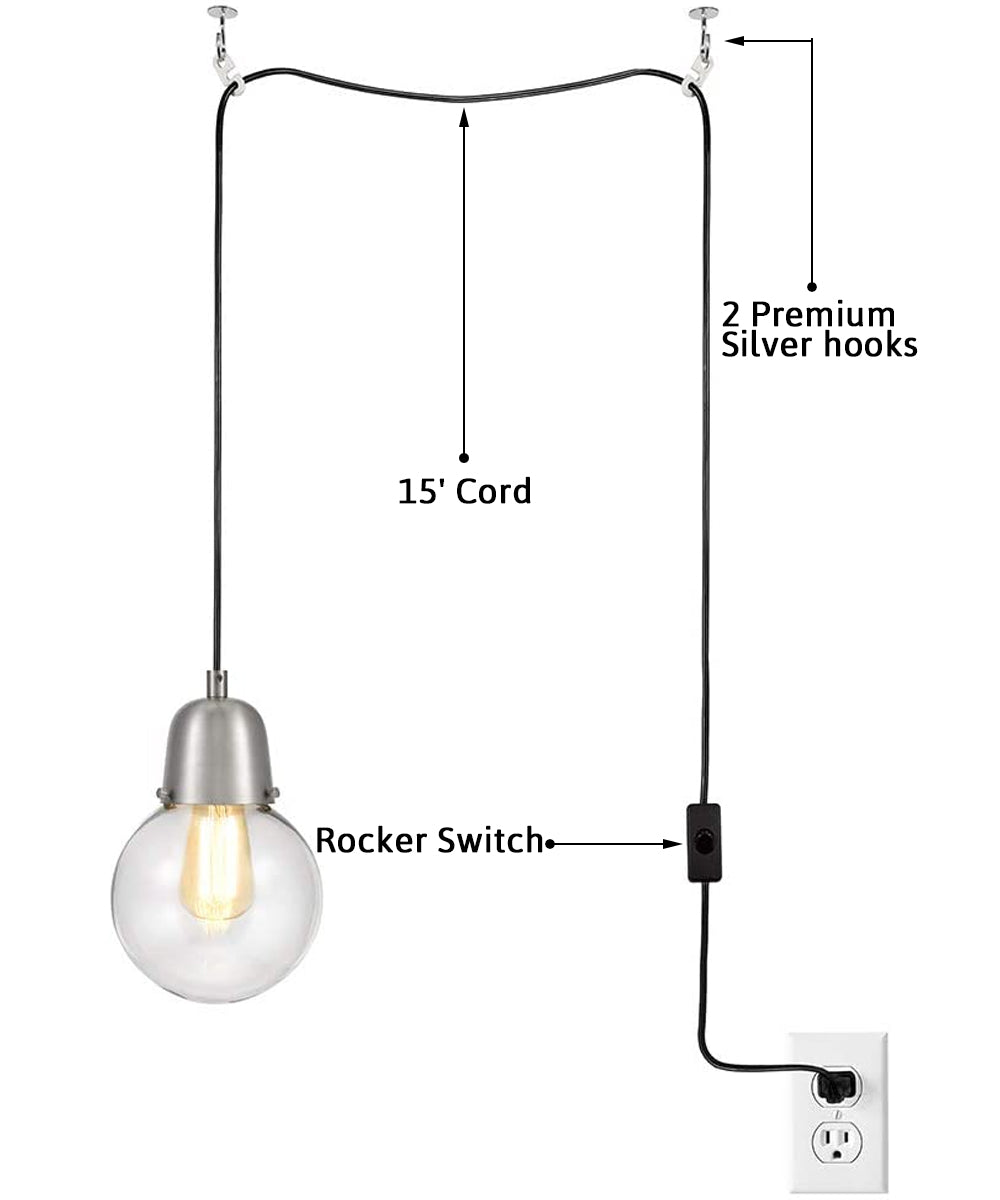 14"W Plug-In Hanging LED Pendant Brushed Nickel Finish