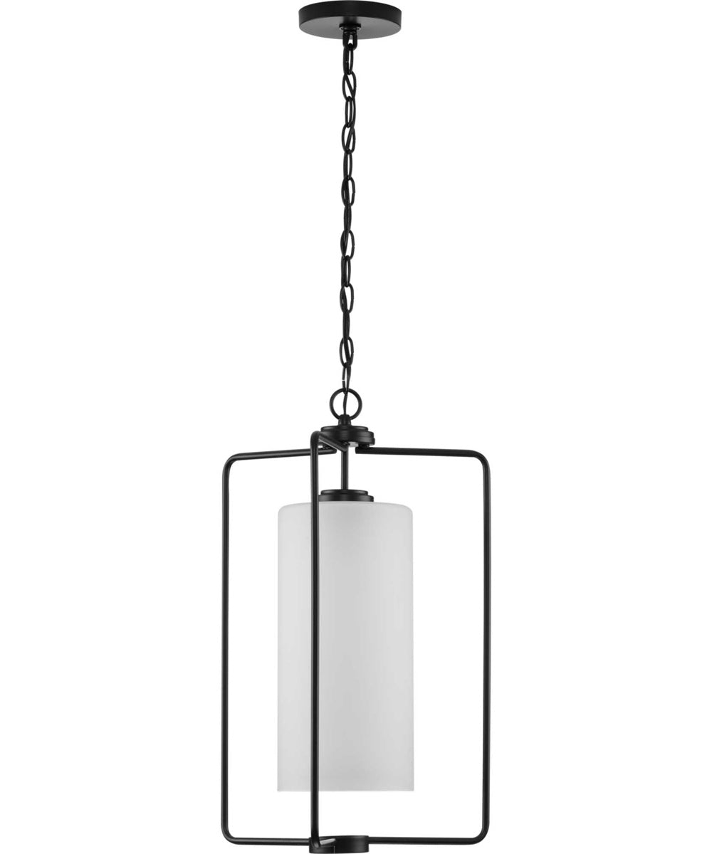 Merry 1-Light Etched Glass Transitional Style Foyer Pendant Light Matte Black