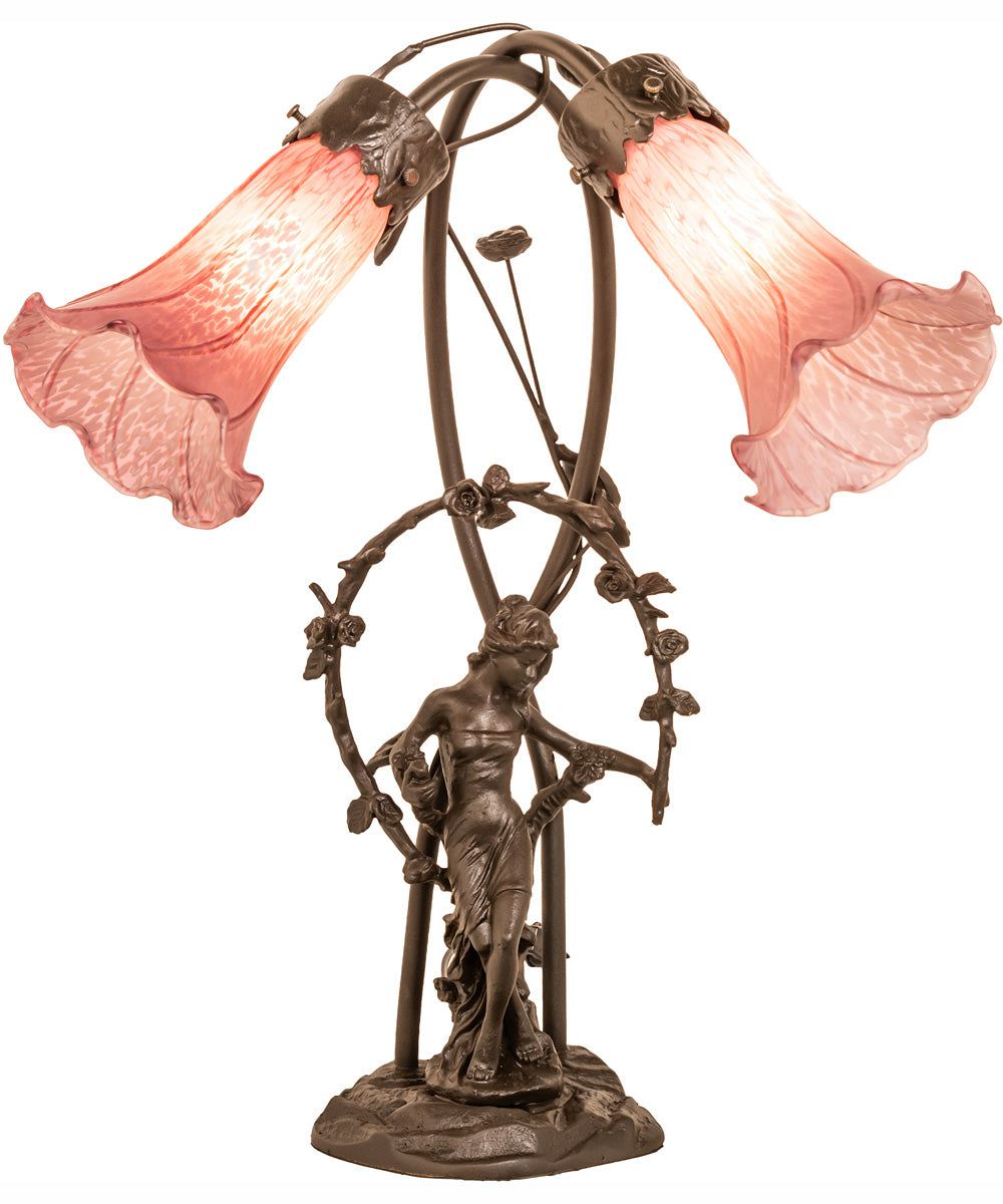 17" High Lavender Tiffany Pond Lily 2 Light Trellis Girl Accent Lamp