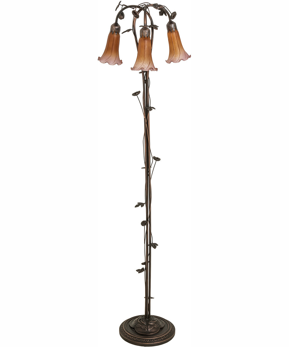 58" High Amber/Purple Tiffany Pond Lily 3 Light Floor Lamp
