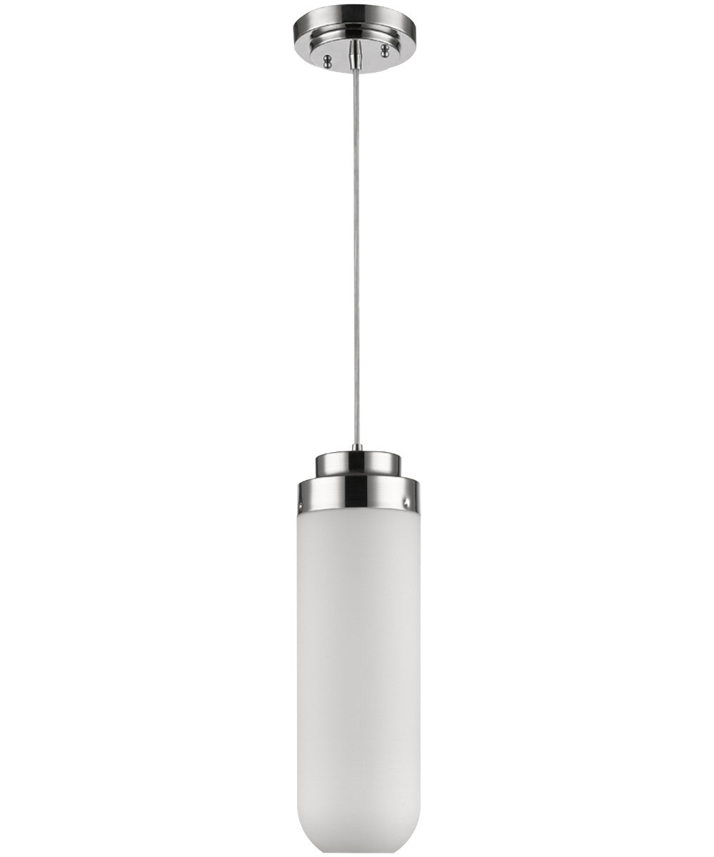 6"W Solar 1-Light Polished Nickel Pendant With Frosted Glass Shade