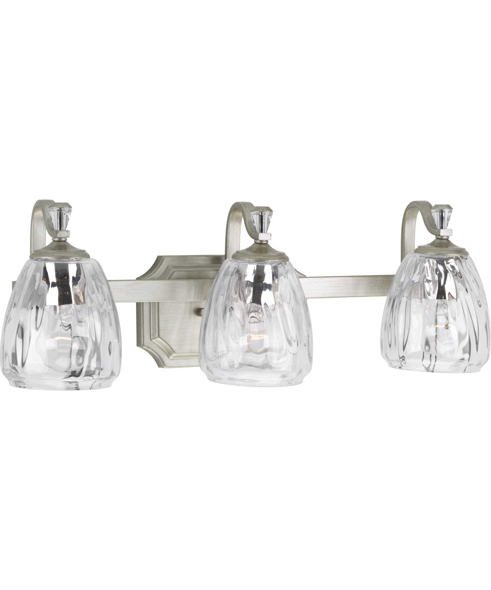Anjoux 3-Light Clear Water Glass Luxe Bath Vanity Light Silver Ridge