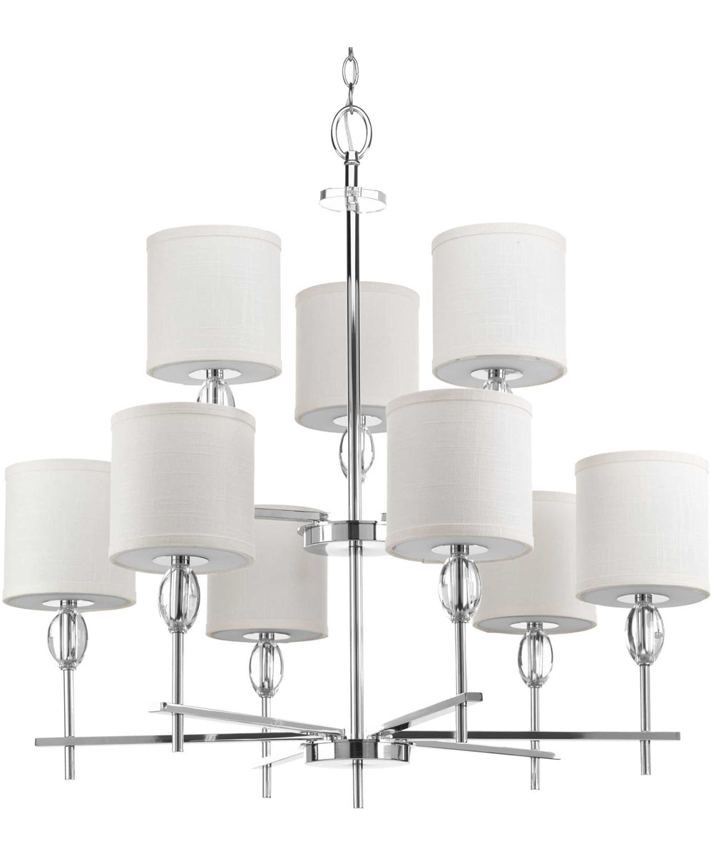 Status 9-Light Off-White Textured Linen Shade Coastal Chandelier Light Polished Chrome