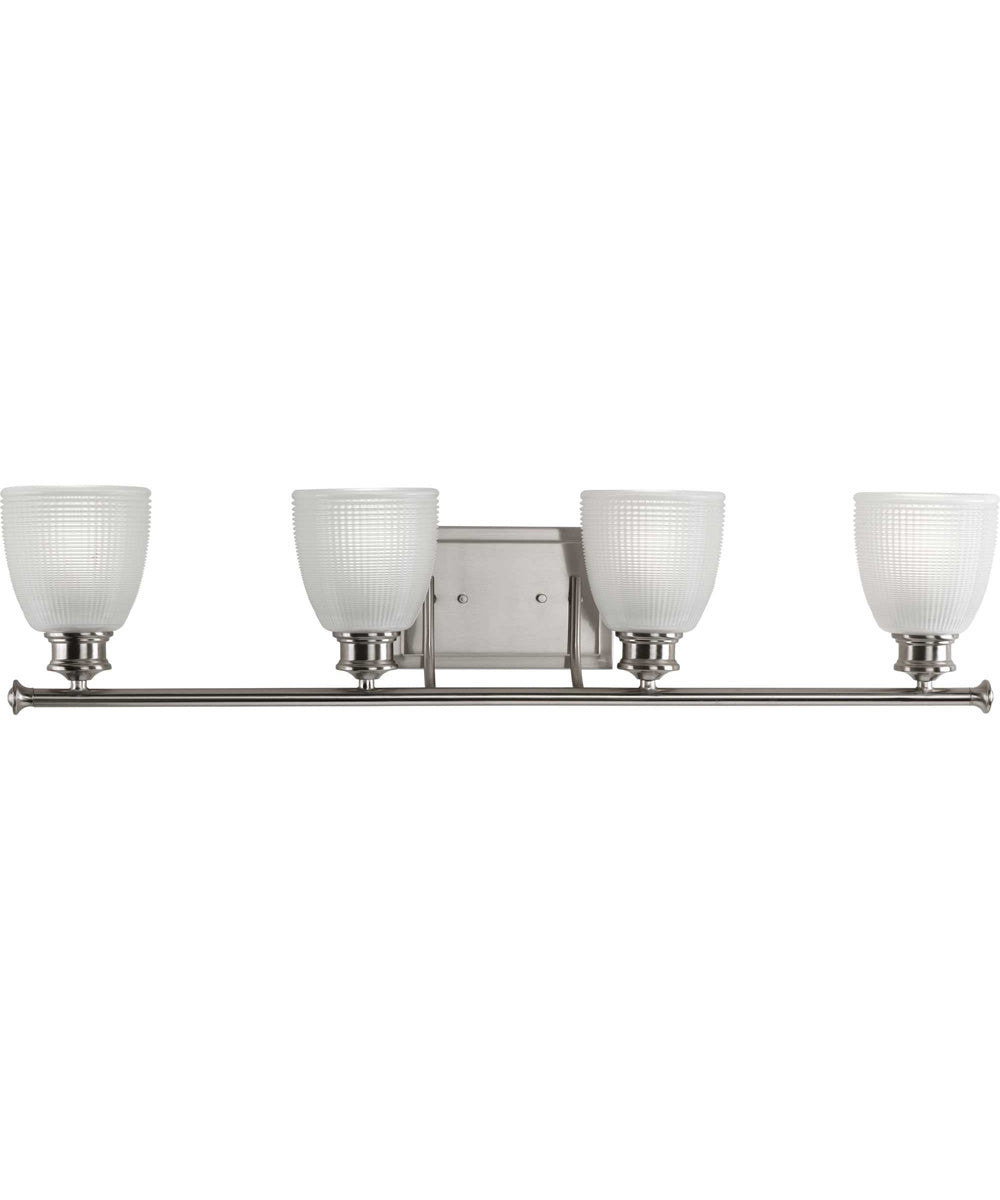 Lucky 4-Light White Prismatic Glass Coastal Bath Vanity Light Brushed Nickel