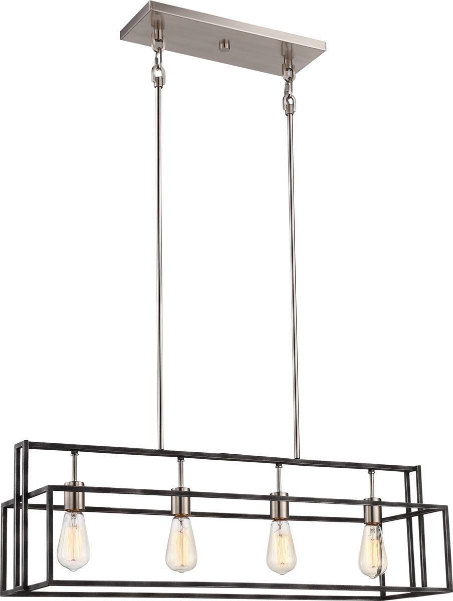 36"W Lake 4-Light Pendant Iron Black / Brushed Nickel Accents