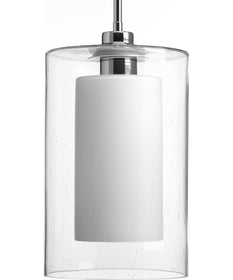 Double Glass 1-Light Etched White Inside/Seeded Glass Outside Glass Farmhouse Pendant Light Polished Chrome