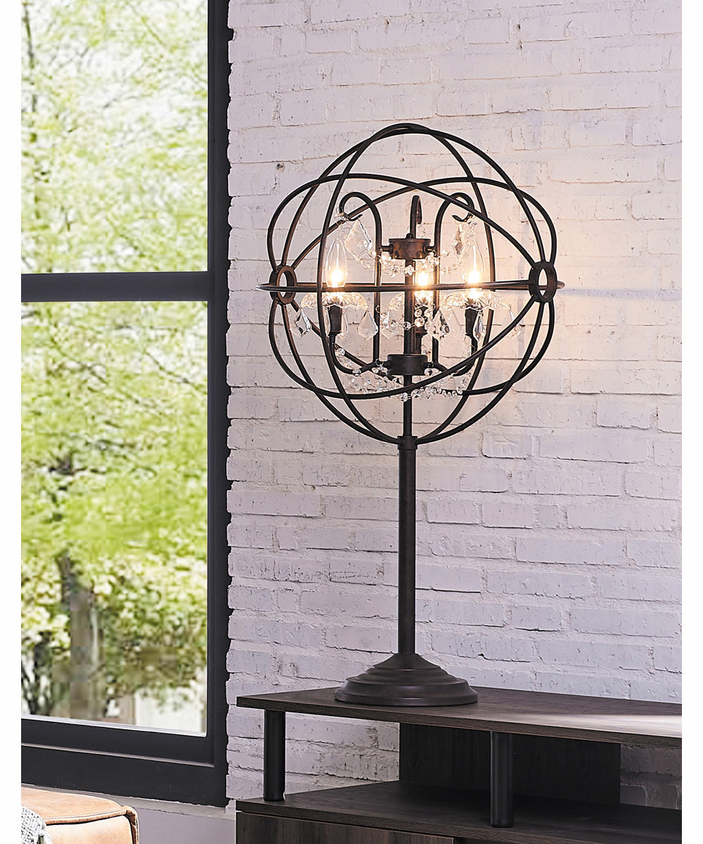Winona 3-Light Table Lamp Ant./Brz/Metal Shade/Crystal Decorations