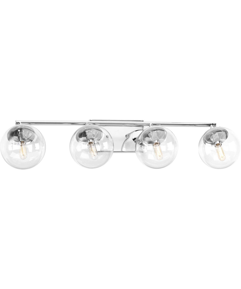 Mod 4-Light Clear Glass Mid-Century Modern Bath Vanity Light Polished Chrome