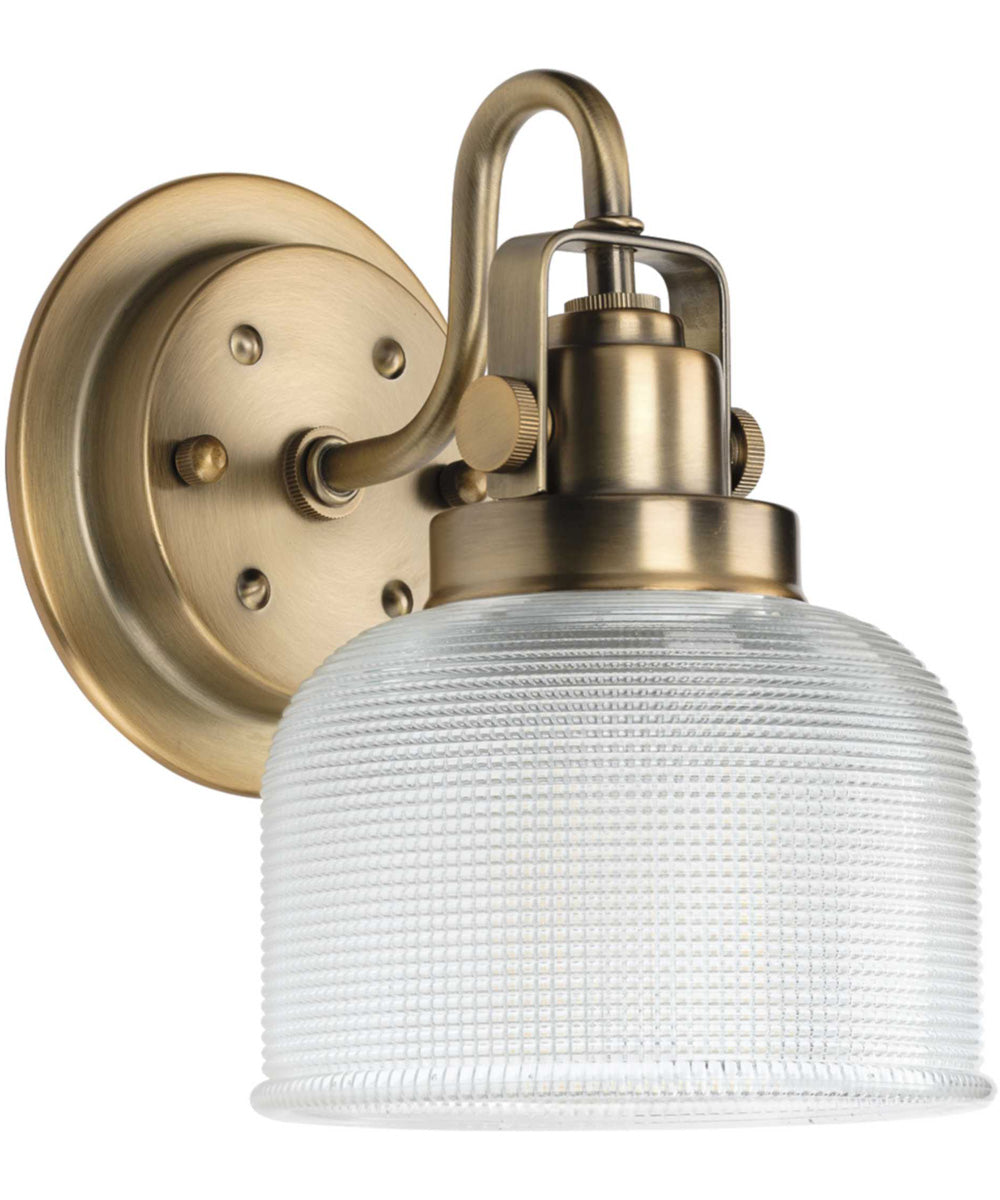 Archie 1-Light Clear Double Prismatic Glass Coastal Bath Vanity Light Vintage Brass