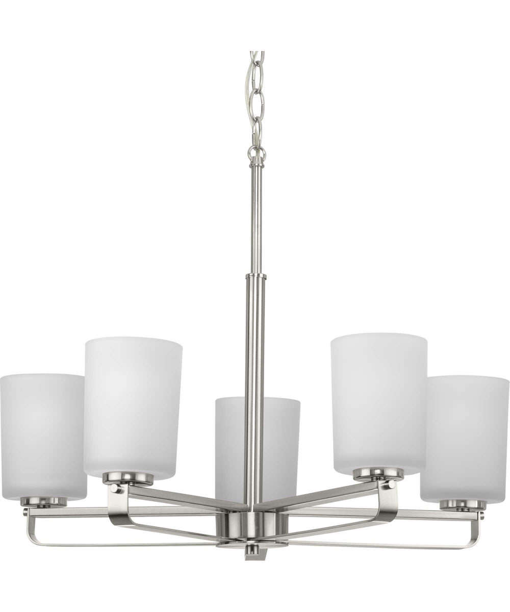 League 5-Light Etched Glass Modern Farmhouse Chandelier Light Brushed Nickel