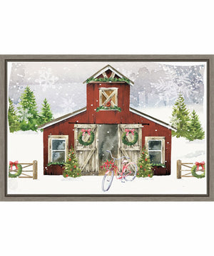 Framed Country Christmas Barn II by Art Nd Canvas Wall Art Print (23  W x 16  H), Sylvie Greywash Frame