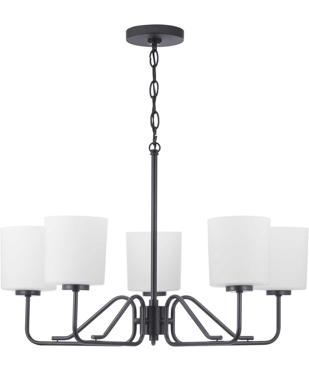 Tobin 5-Light Etched White Glass Modern Chandelier Light Matte Black