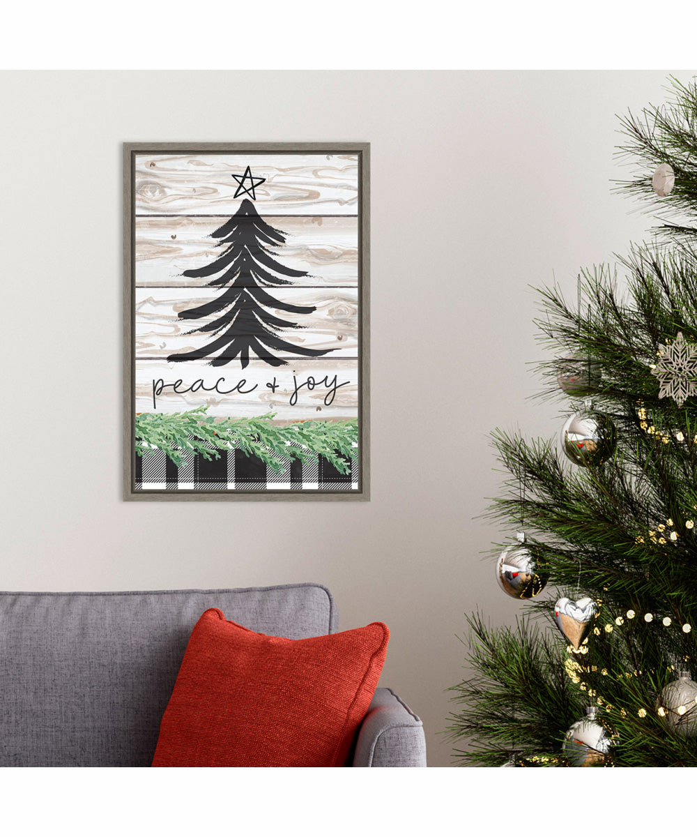 Framed Peace and Joy Christmas Tree by Art Nd Canvas Wall Art Print (16  W x 23  H), Sylvie Greywash Frame