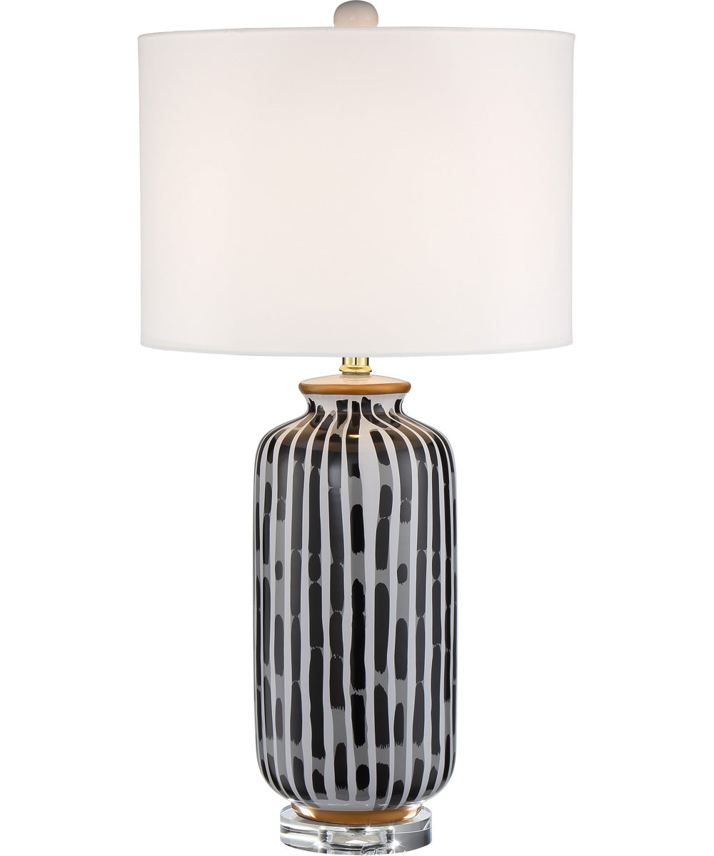 Vonte 1-Light Table Lamp Ceramic Body/Crystal Base/White Fabric