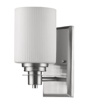 5"W Amelia 1-Light Satin Nickel Sconce With Ribbed Glass Shade