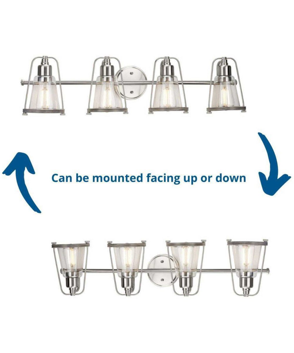 Conway 4-Light Clear Seeded Farmhouse Style Bath Vanity Wall Light Brushed Nickel