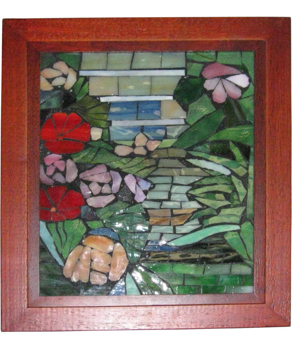 10 Inch H Floral Path Mosaic Art Glass Wall Panel