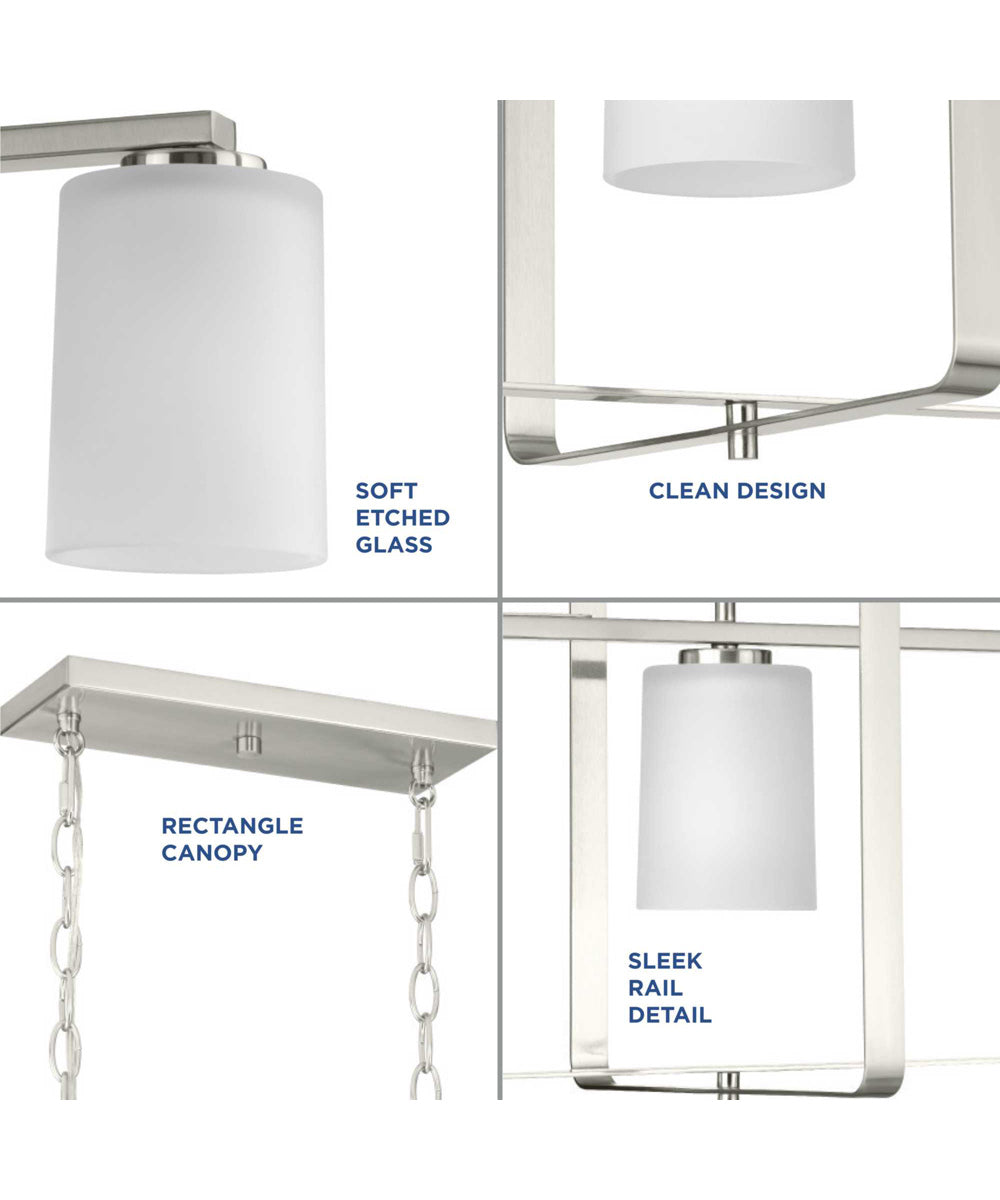 League 4-Light Etched Glass Modern Farmhouse Chandelier Light Brushed Nickel