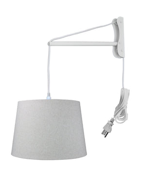 16"W MAST Plug-In Wall Mount Pendant 1 Light White Cord/Arm Sand Linen Shade