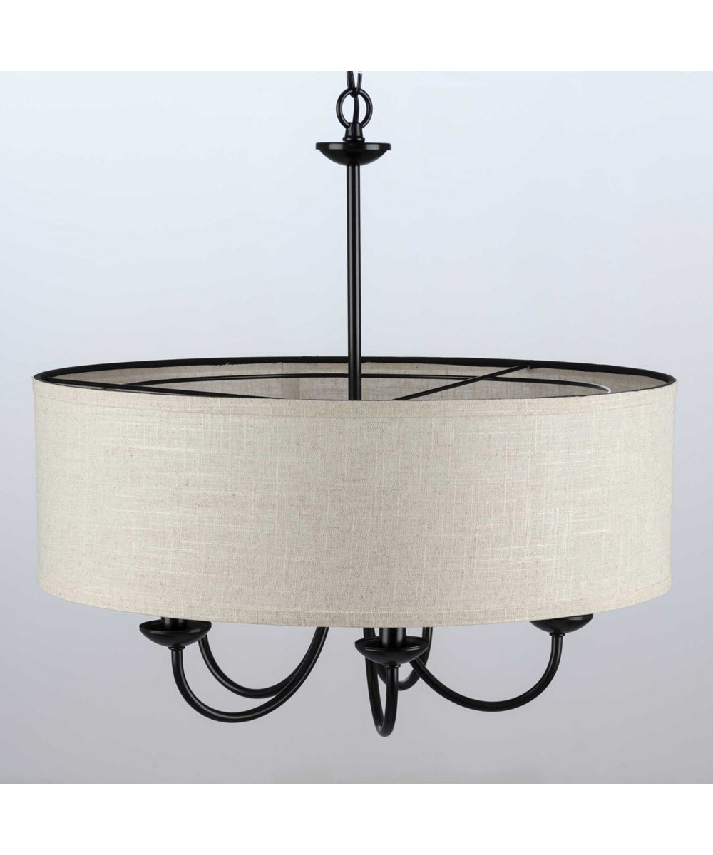 Drum Shade 5-Light Harvest Linen Shade Farmhouse Chandelier Light Matte Black
