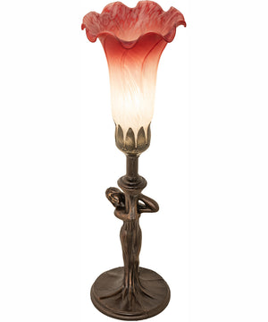 15" High Pink/White Tiffany Pond Lily Nouveau Lady Mini Lamp