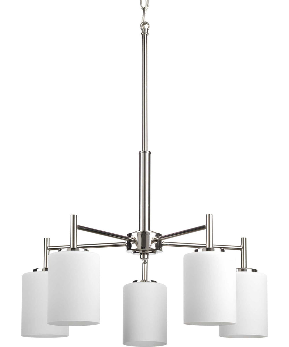 Replay 5-Light Etched White Glass Modern Chandelier Light Polished Nickel
