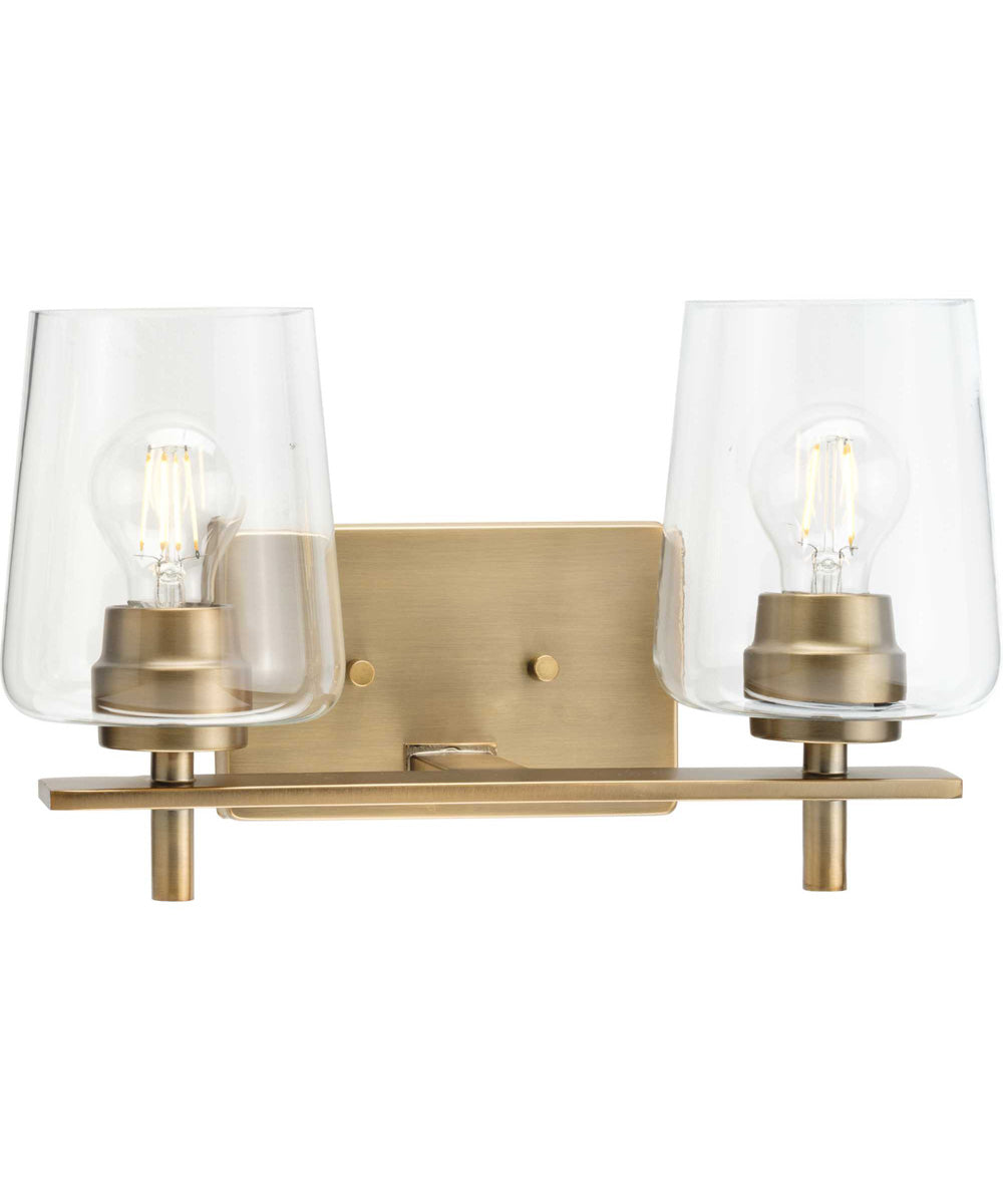 Calais 2-Light New Traditional Clear Glass Bath Vanity Light Vintage Brass