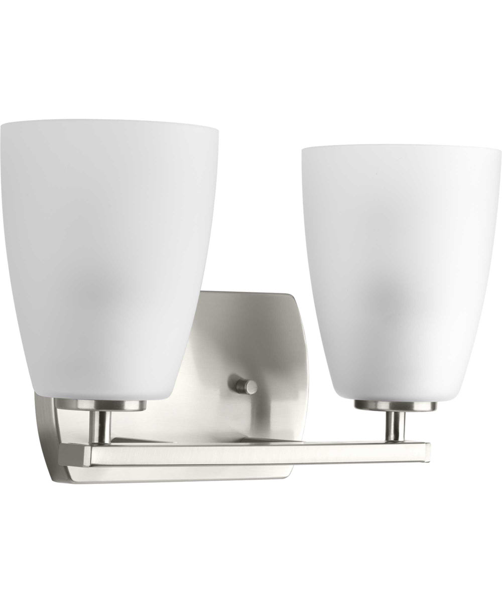 Leap 2-Light Etched Glass Modern Bath Vanity Light Brushed Nickel