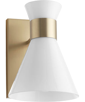 Beldar 1-light Wall Mount Light Fixture Aged Brass w/ Gloss Opal