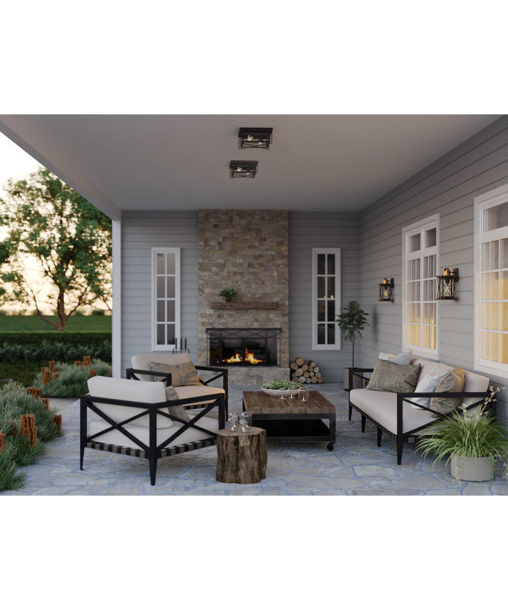 Barlowe 2-Light Clear Seeded Glass Farmhouse Style Flush Mount Ceiling Light Antique Bronze