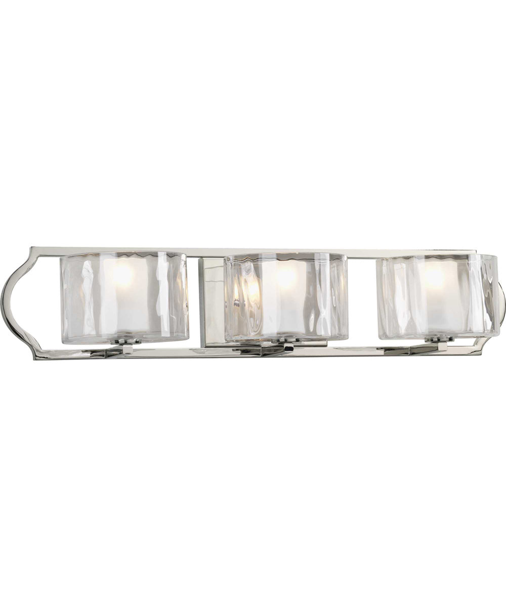 Caress 3-Light Clear Water Glass Luxe Bath Vanity Light Polished Nickel