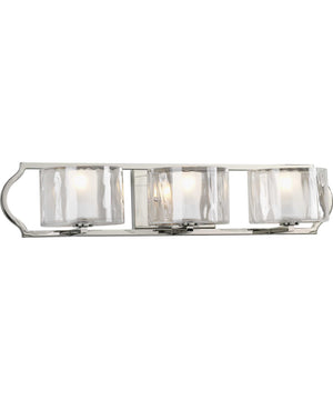 Caress 3-Light Clear Water Glass Luxe Bath Vanity Light Polished Nickel