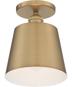 7"W Motif 1-Light Close-to-Ceiling Brushed Brass / White Accents