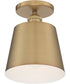 7"W Motif 1-Light Close-to-Ceiling Brushed Brass / White Accents