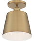 7"W Motif 1-Light Close-to-Ceiling Brushed Brass / White Accents